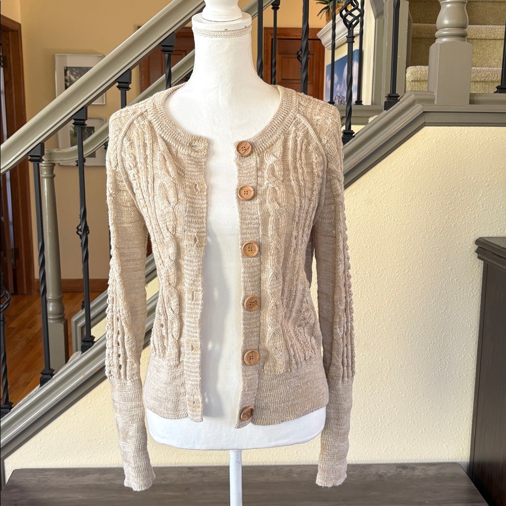 Veronica Beard Ayeka Beige Cable Knit Cardigan Size Small